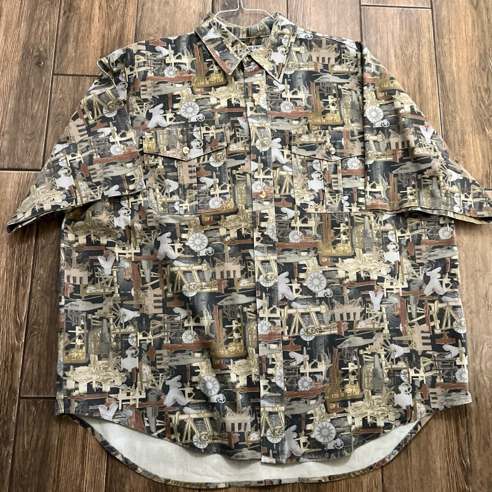 Oilfield Camo XL Green  Men's Button-Front Hunting Fishing Shirt
